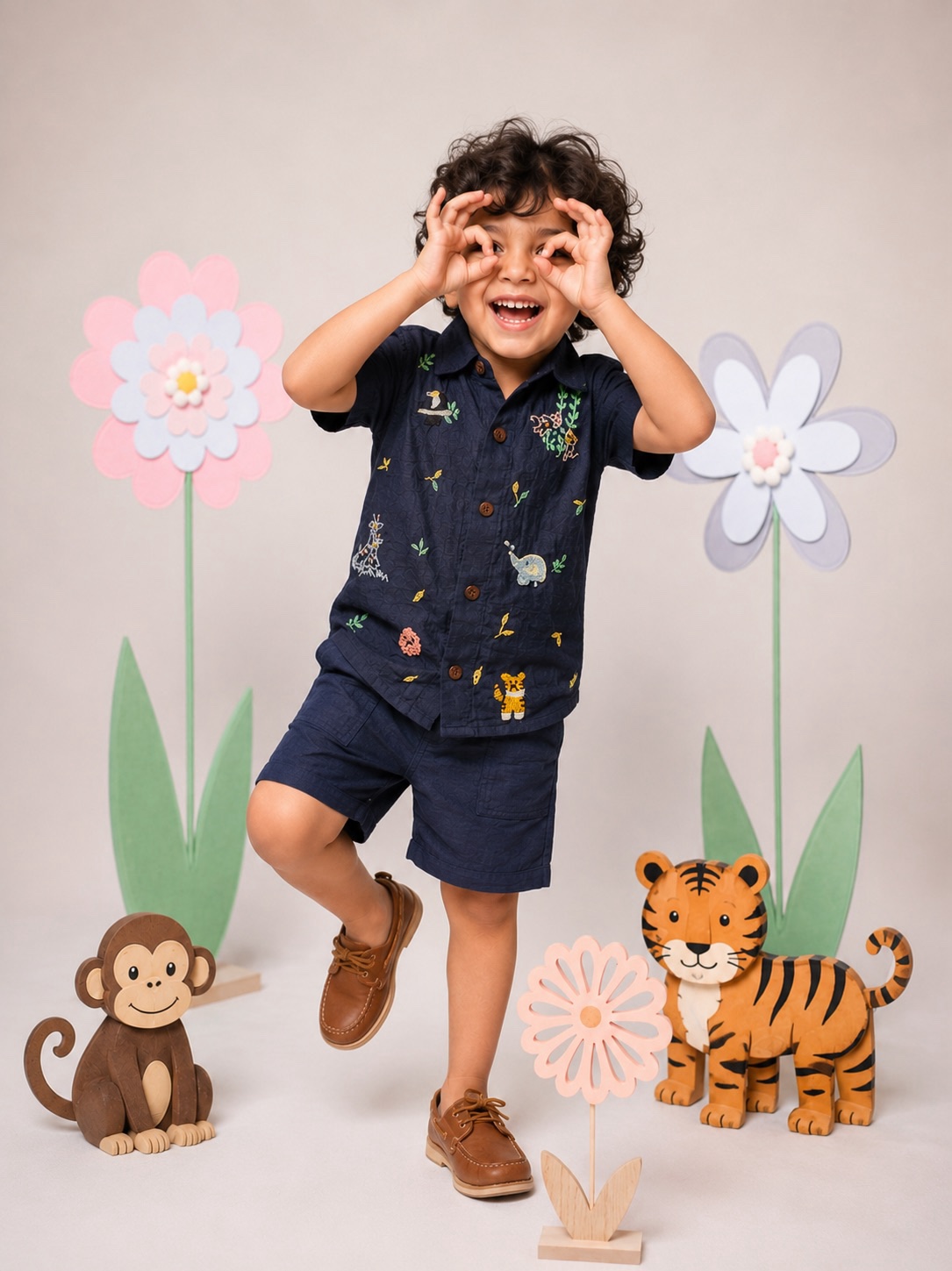 Handwoven Mul Cotton Boys Shirt & Shorts Set with Handmade Embroidery