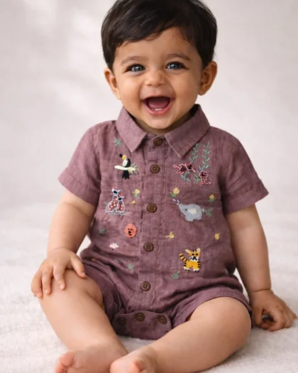 Khadi Cotton Baby Embroidered Romper