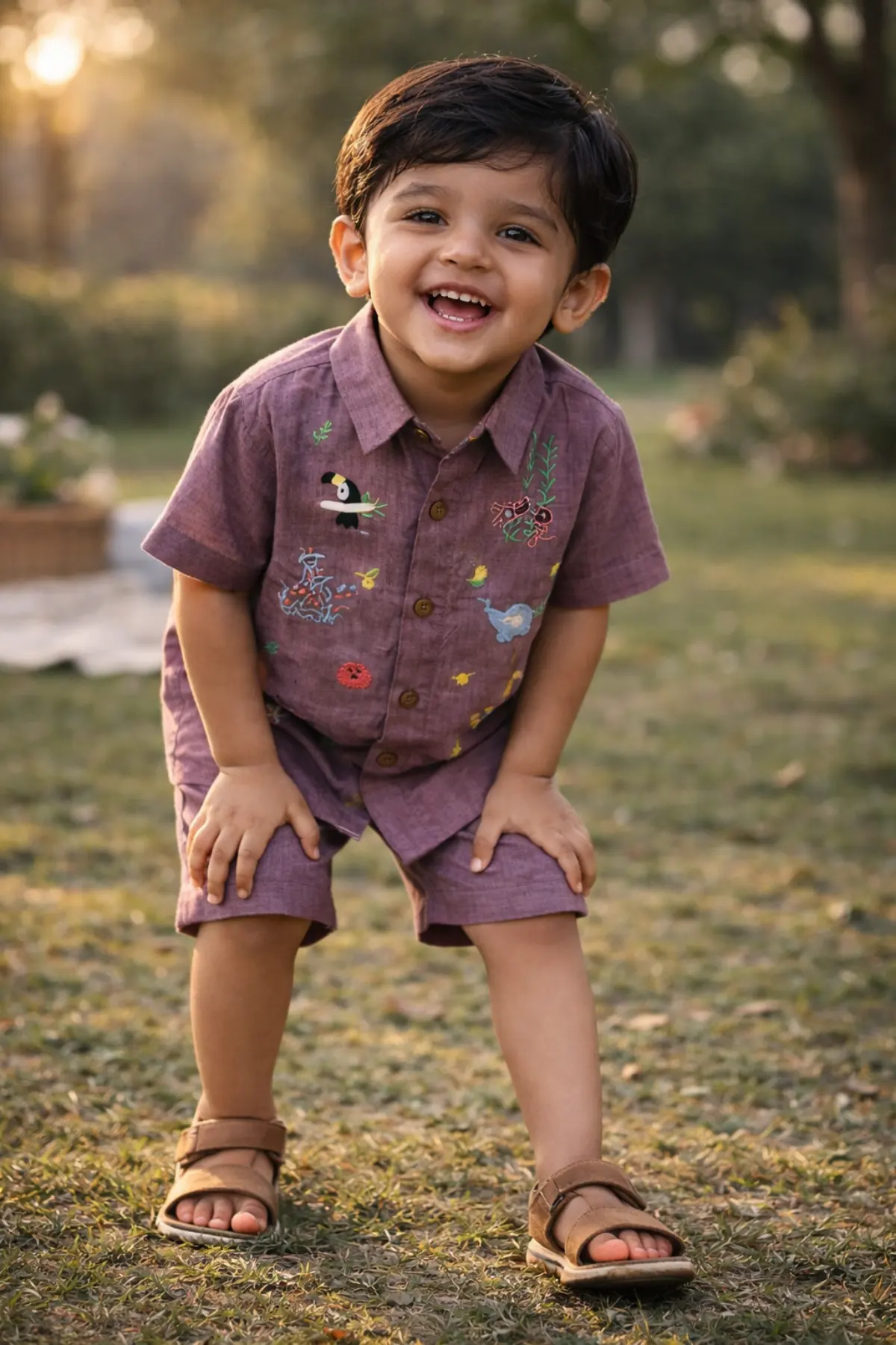 Khadi Cotton Boys Embroidered Shirt & Shorts Set - Image 2