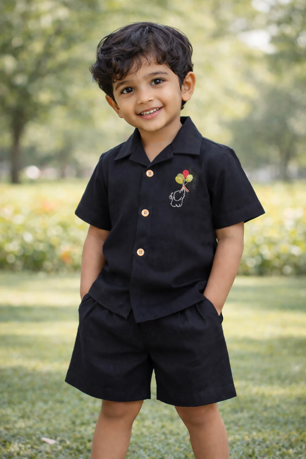 Khadi Cotton Boys Embroidered Shirt & Shorts Set