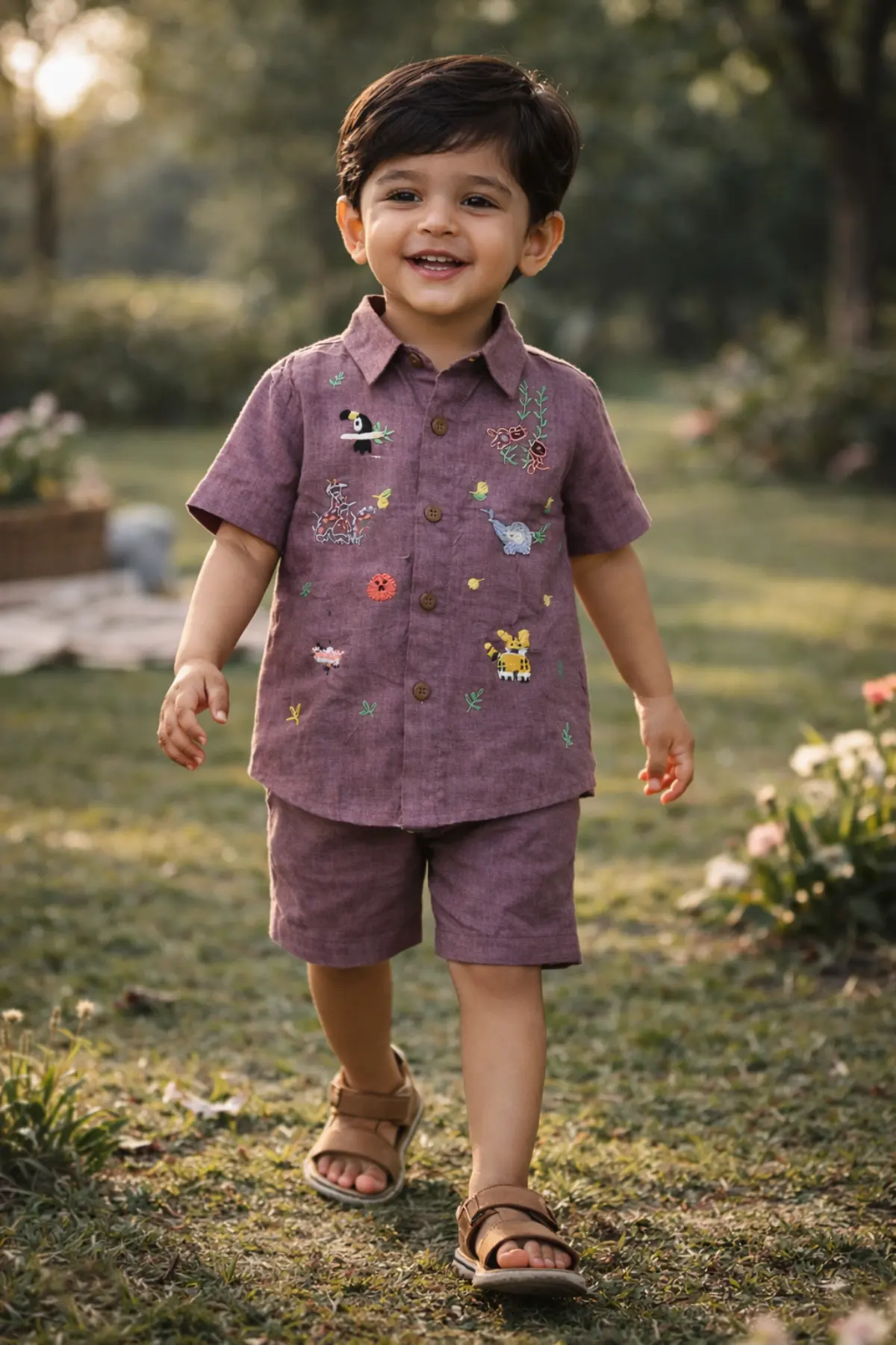 Khadi Cotton Boys Embroidered Shirt & Shorts Set