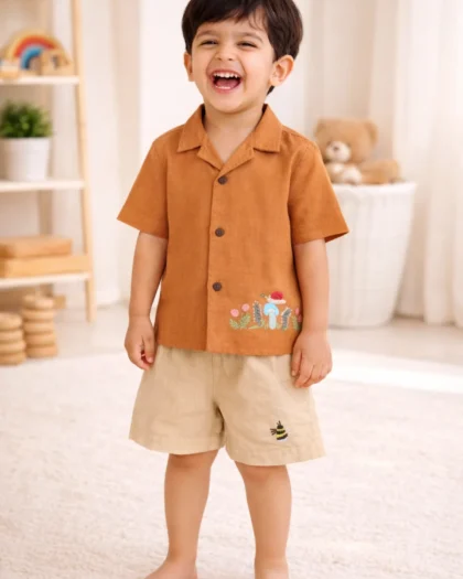 Khadi Cotton Boys Shirt & Shorts Set