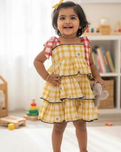 Jamdani Cotton Layered Girls Dress