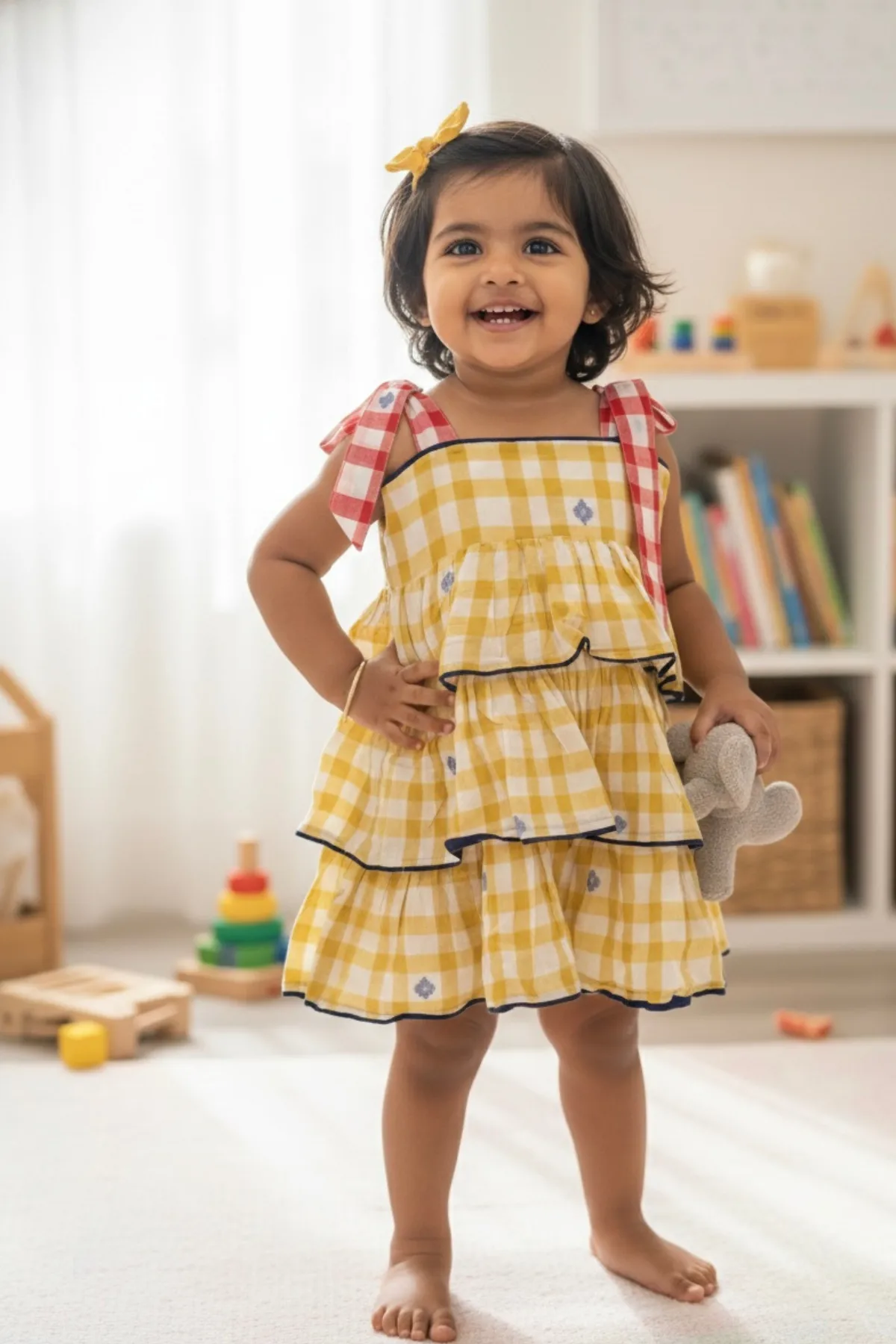 Jamdani Cotton Layered Girls Dress