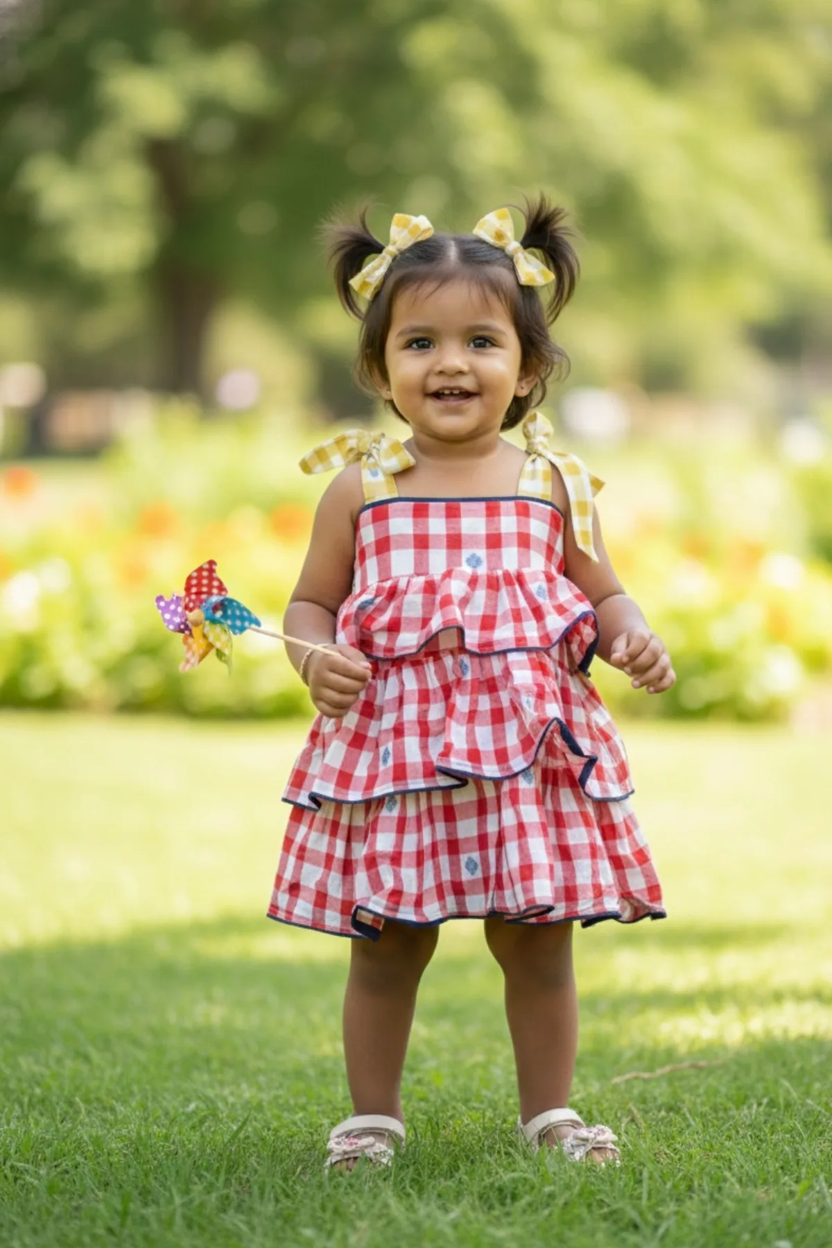 Jamdani Cotton Layered Girls Dress - Image 3