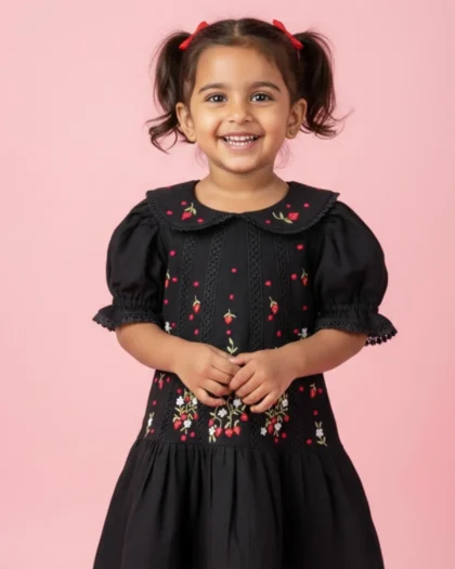 Khadi Cotton Embroidered Girls Dress