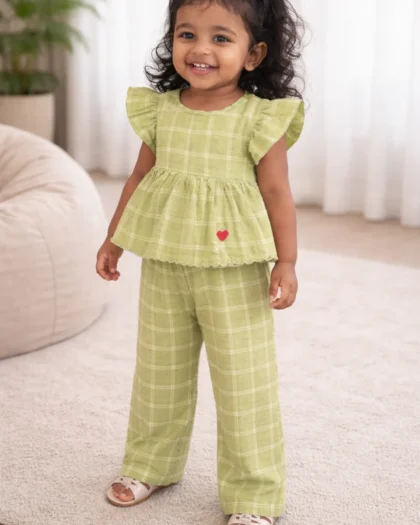 Khadi Cotton Girls Top & Pant Set
