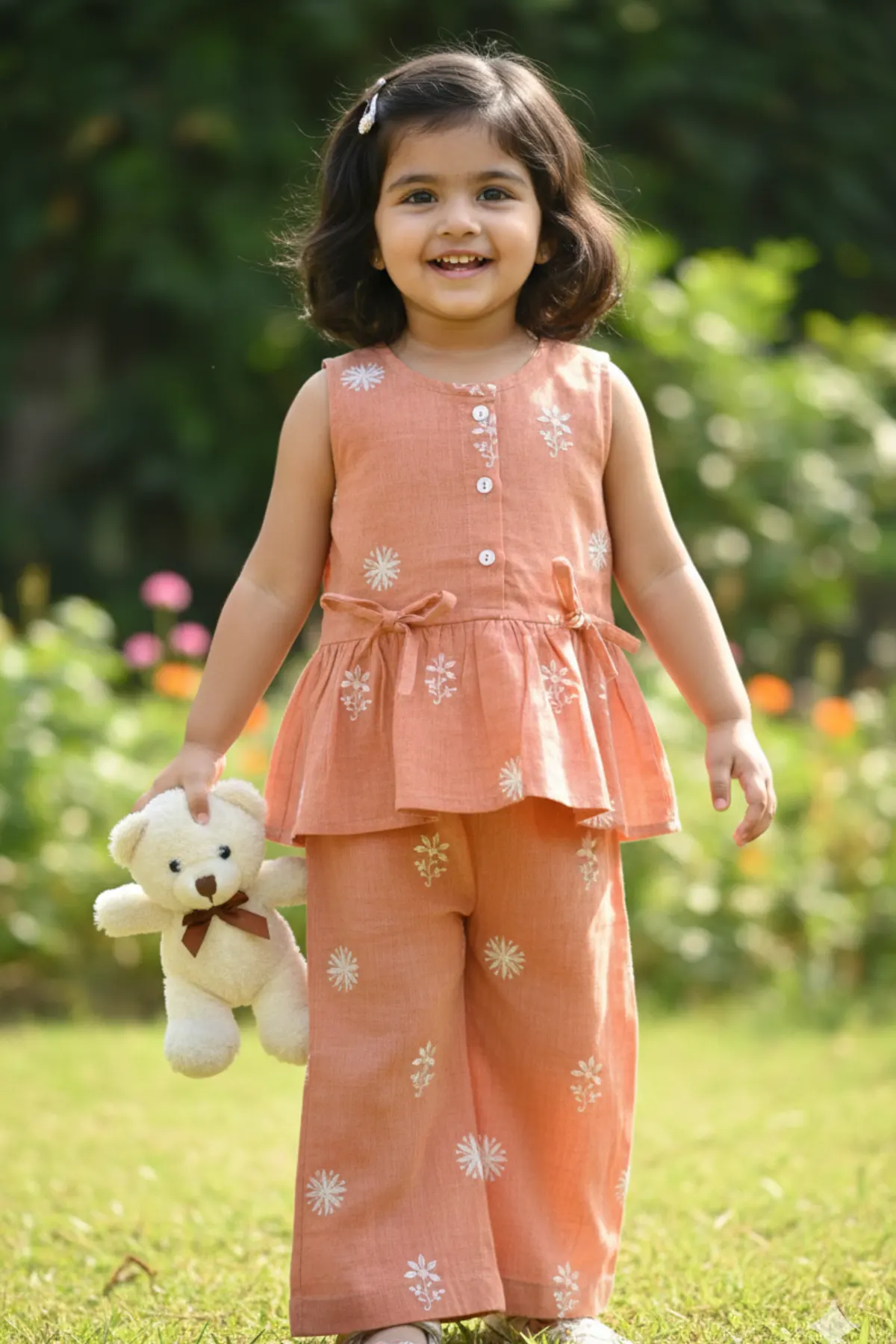 Muslin Cotton Embroidered Girls Top & Pant Set