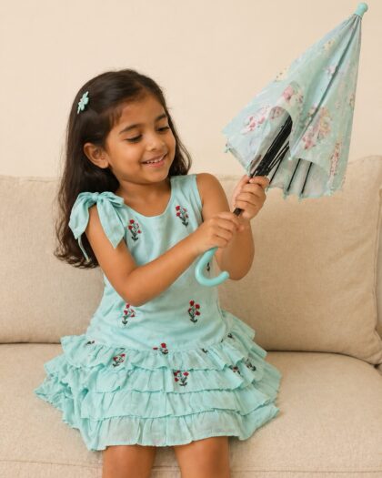 Handwoven Muslin layered frock with embroidery