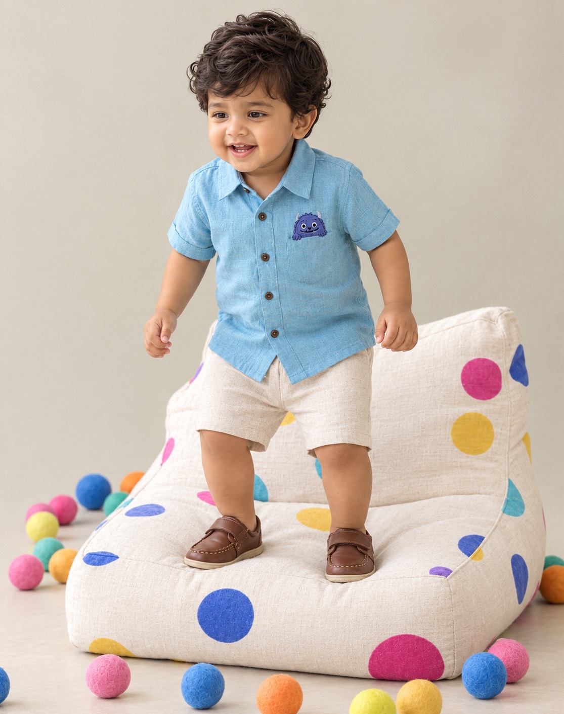 Little Monster Khadi Shirt & Shorts Set
