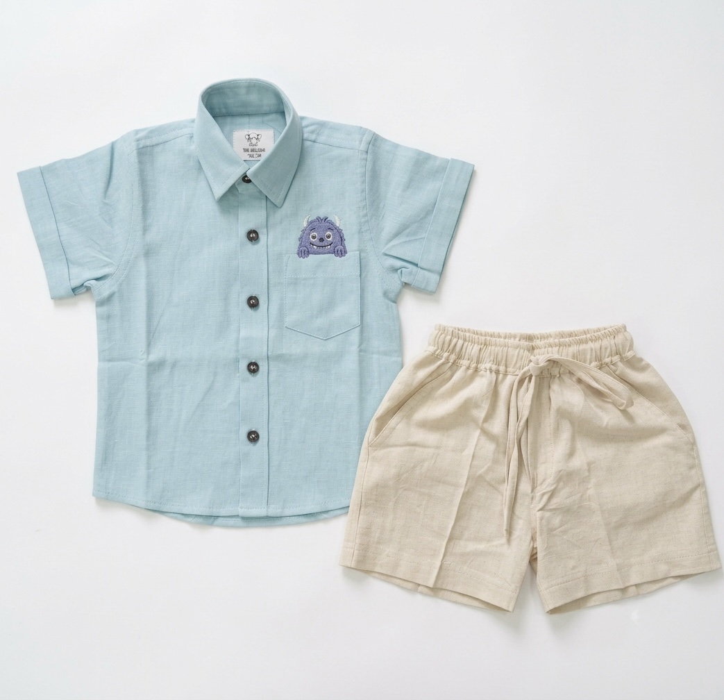 Little Monster Khadi Shirt & Shorts Set - Image 3